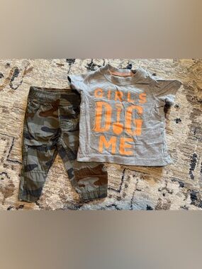 Boys Camouflage Joggers with Gray Orange Graphic Tee